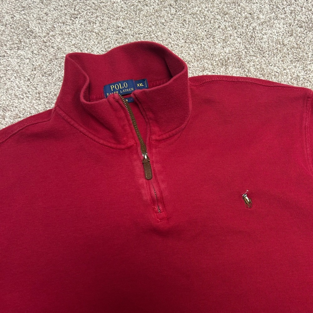 Polo Ralph Lauren Estate‎ Rib Quarter Zip Pullover Men's XXL Red Mock Neck Pony